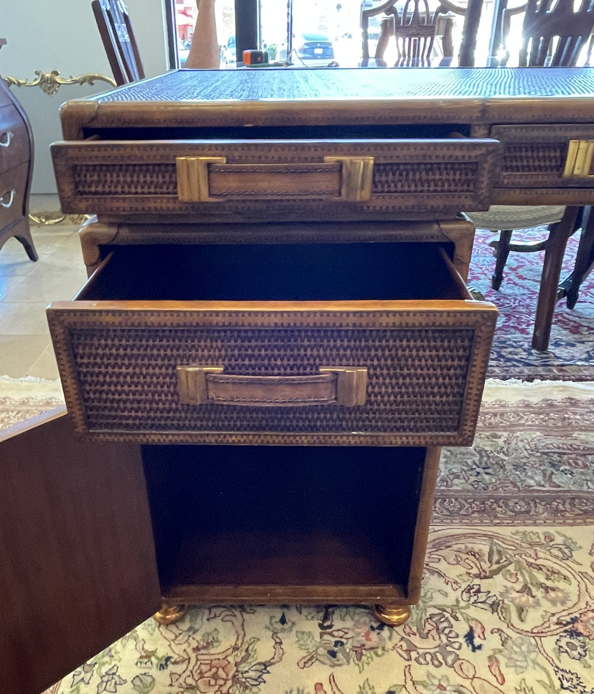 Maitland Smith Rattan Travel Trunk Desk, AS IS (0Q6001)