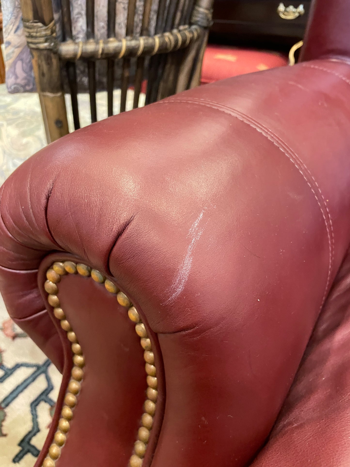 Leather Arm Chair and Ottoman, Burgundy (0M7008)