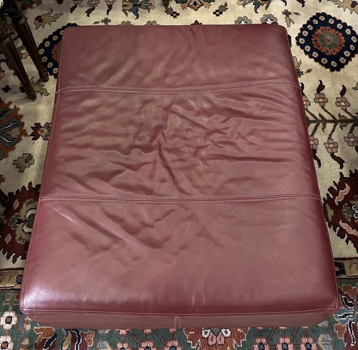 Leather Arm Chair and Ottoman, Burgundy (0M7008)