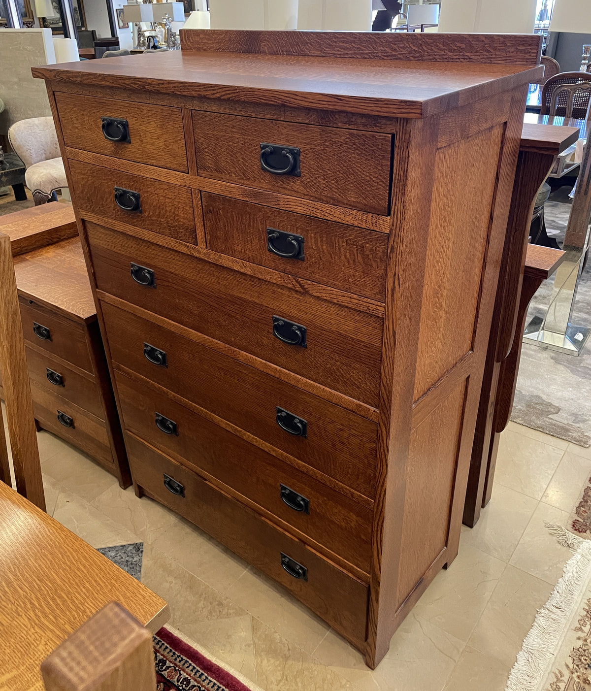 Mission Oak 8 Drawer Tall Boy Dresser with Cedar Drawers (0Q4002)