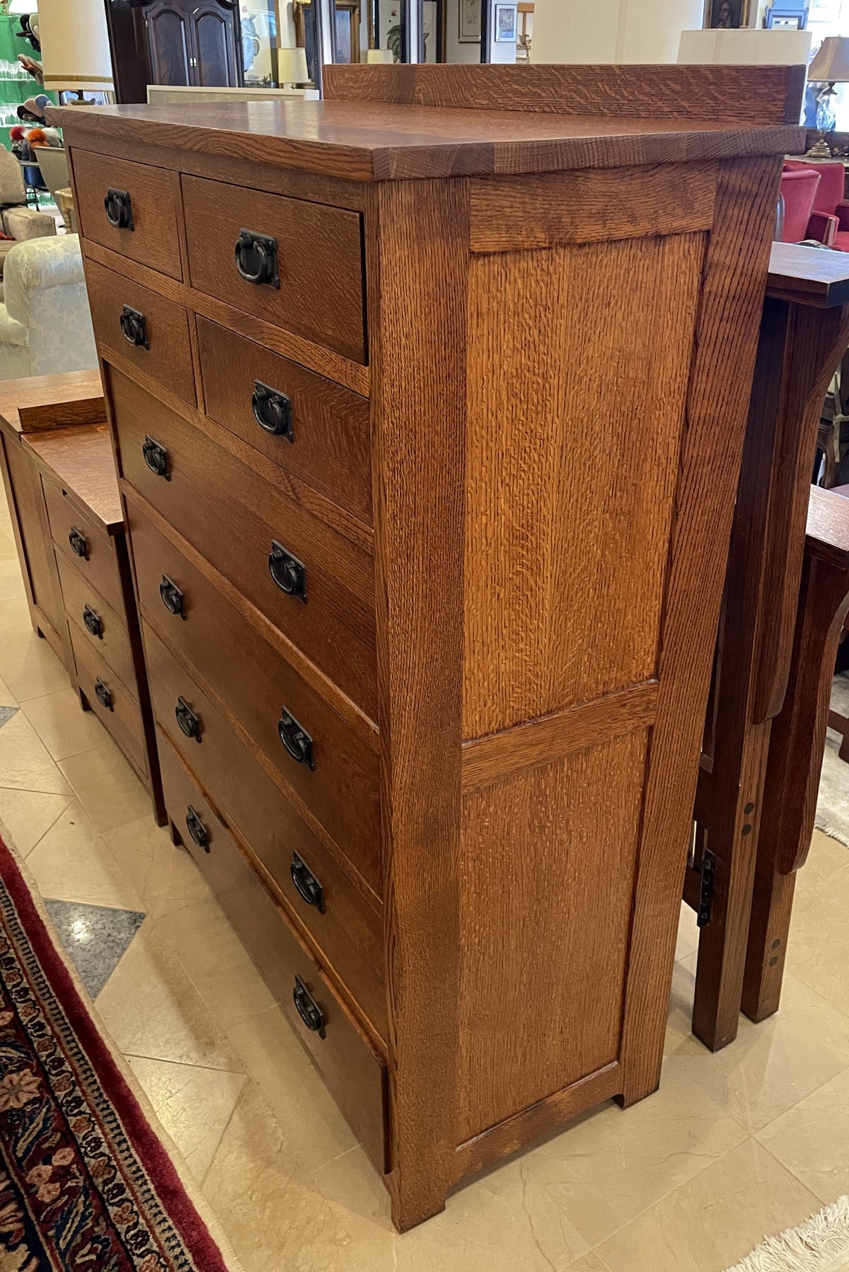 Mission Oak 8 Drawer Tall Boy Dresser with Cedar Drawers (0Q4002)