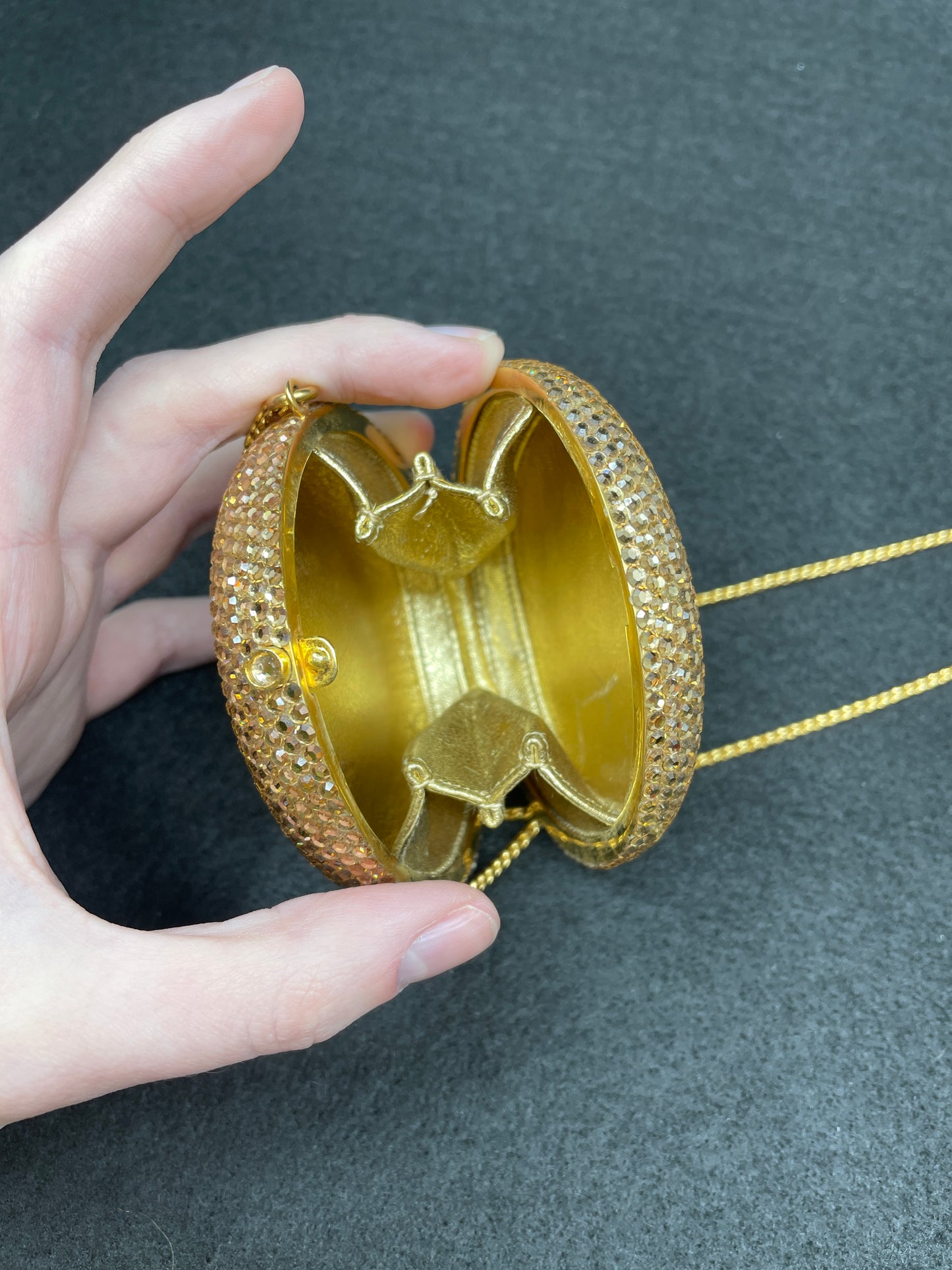 Judith Leiber Tiny Gold Circle Minaudiere, AS IS (0MC001)
