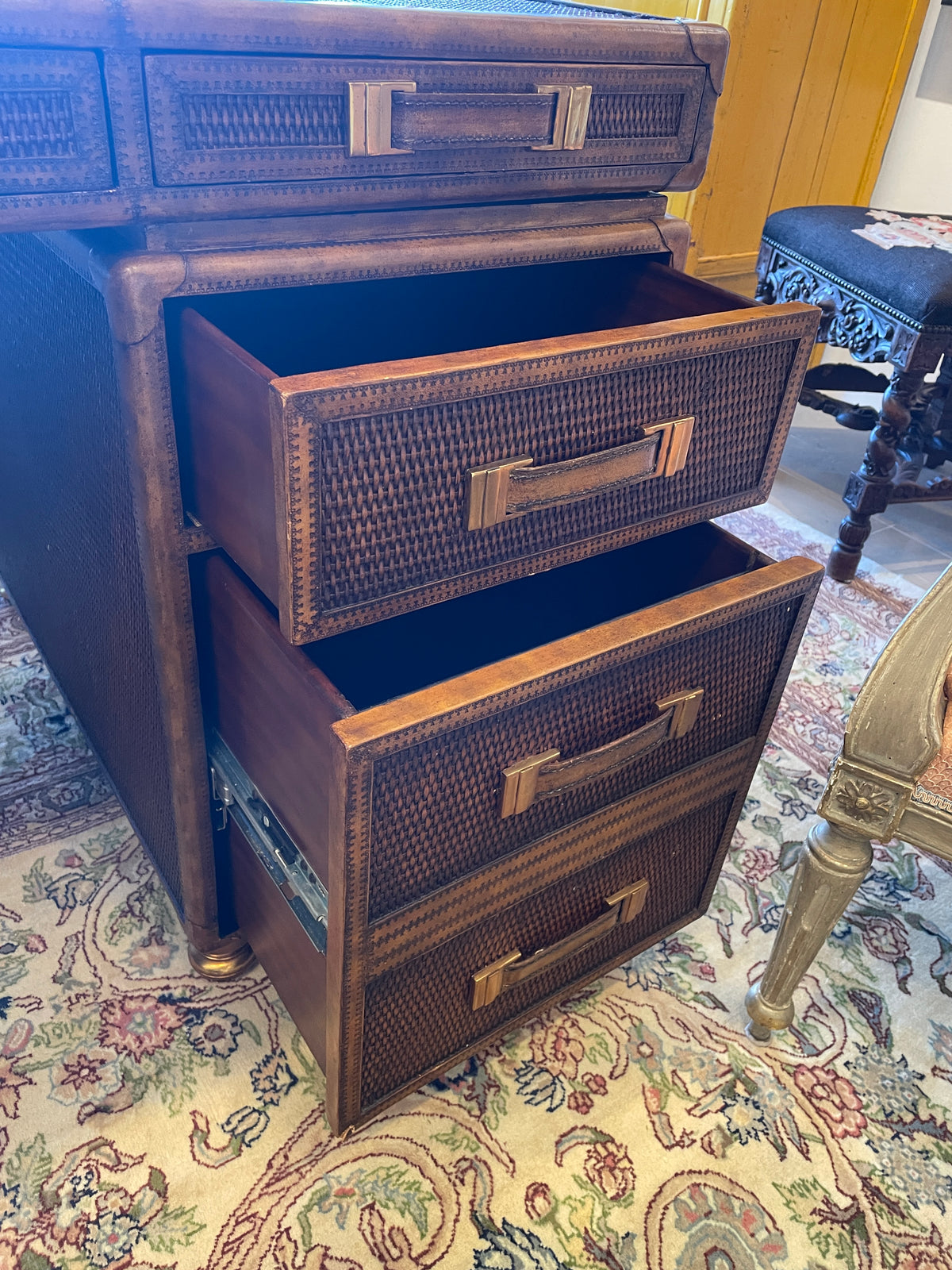 Maitland Smith Rattan Travel Trunk Desk, AS IS (0Q6001)