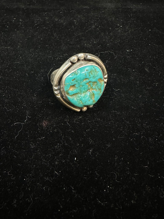 Men's Silver and Turquoise Ring Size 9.5 (KTPAE3)
