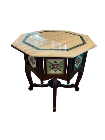 Teak Hexagonal Table with Tile Inserts