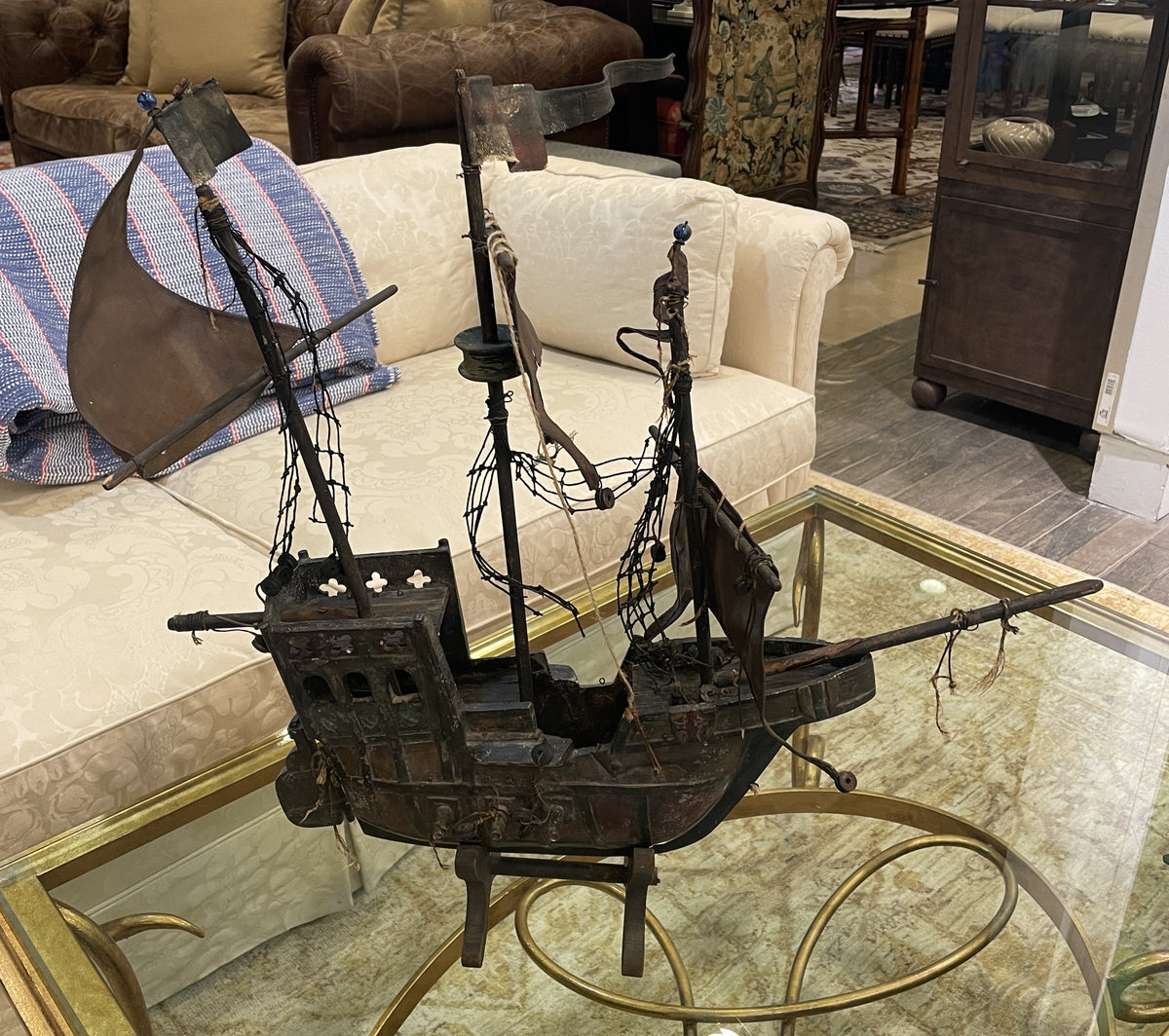 Antique Metal Spanish Galleon Ship, AS IS (0JL01K)