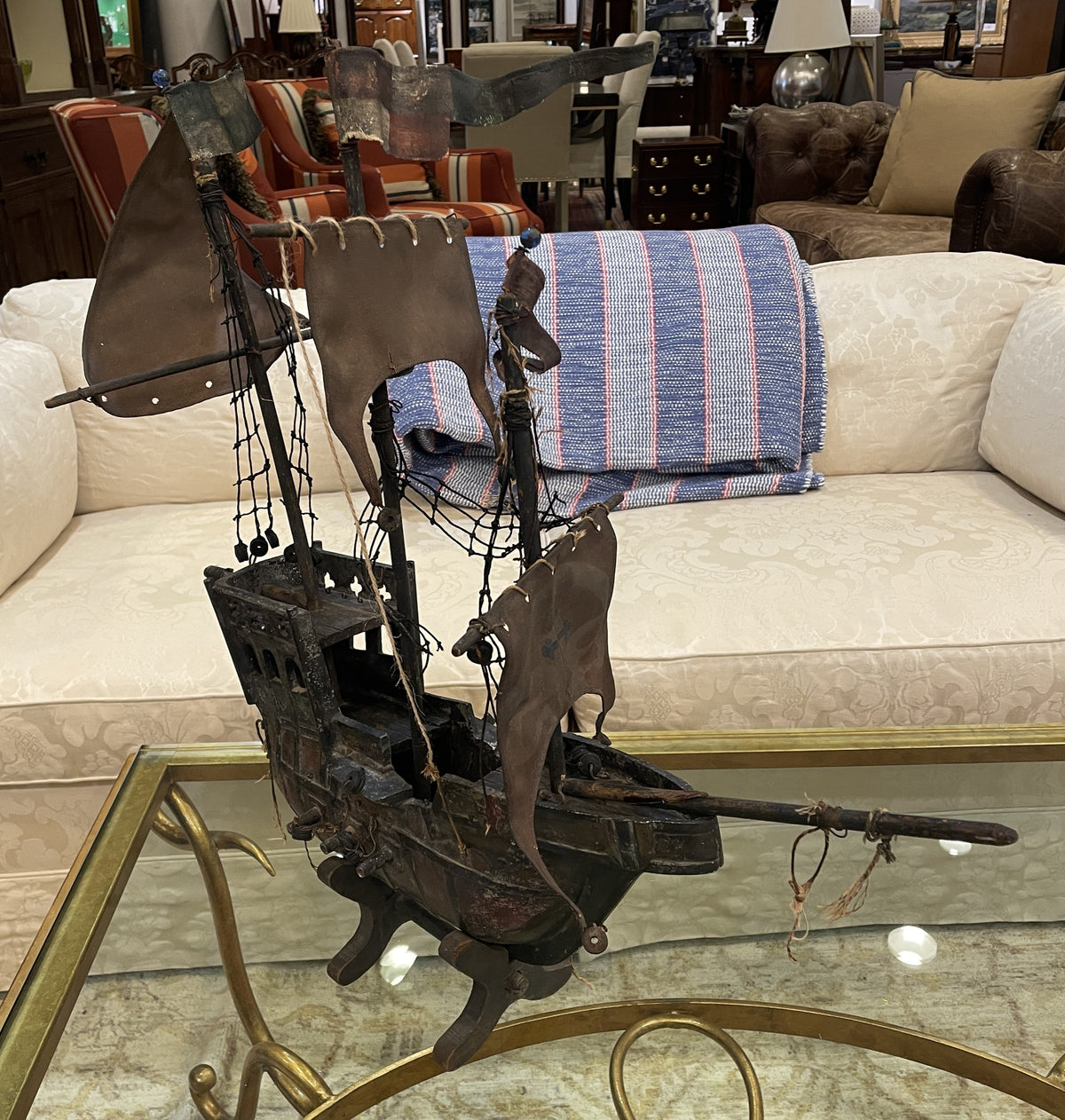 Antique Metal Spanish Galleon Ship, AS IS (0JL01K)