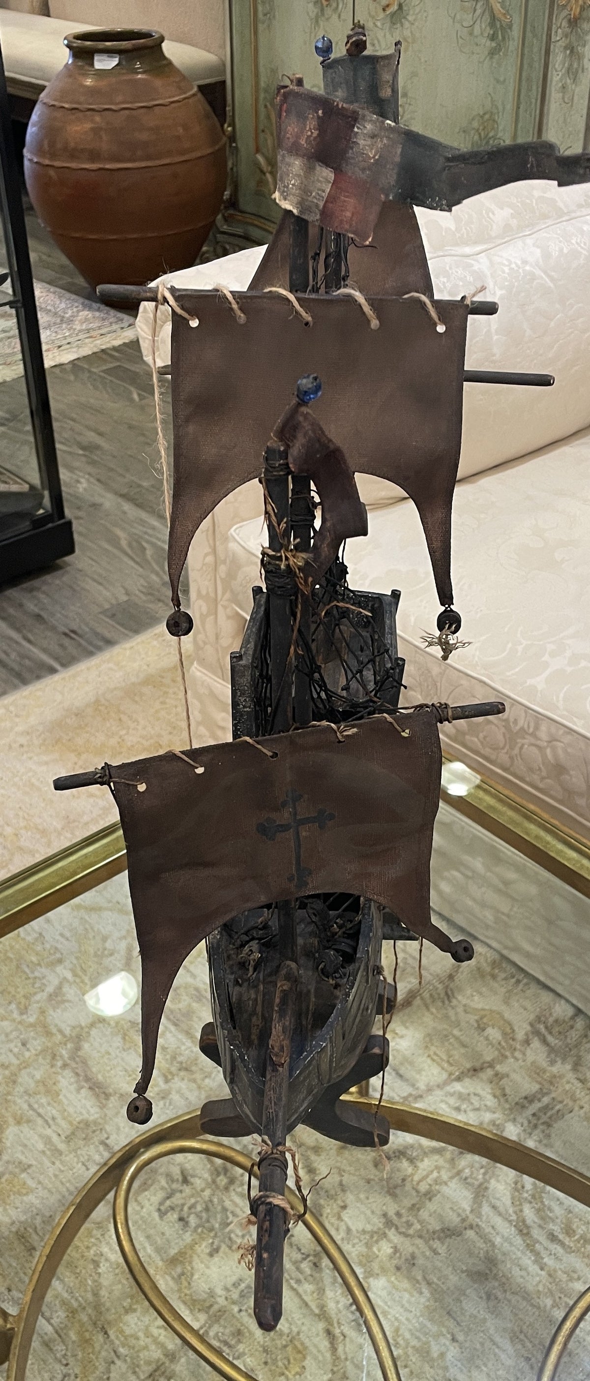 Antique Metal Spanish Galleon Ship, AS IS (0JL01K)