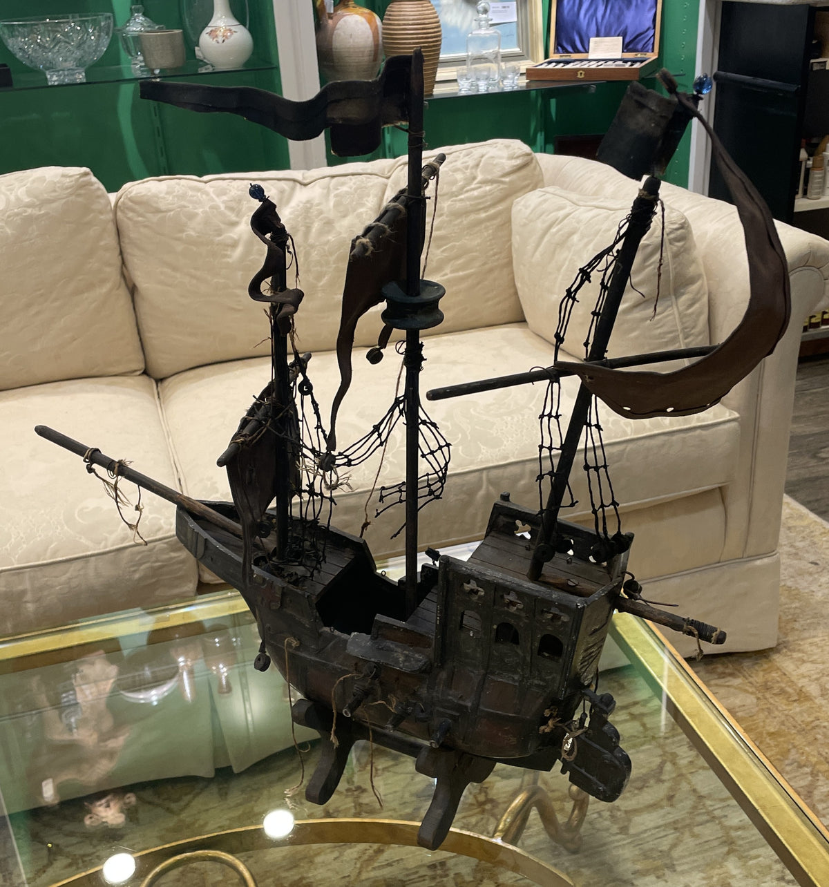 Antique Metal Spanish Galleon Ship, AS IS (0JL01K)