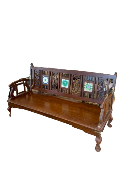 Teak Bench with Inlayed ceramic tiles and reversible back