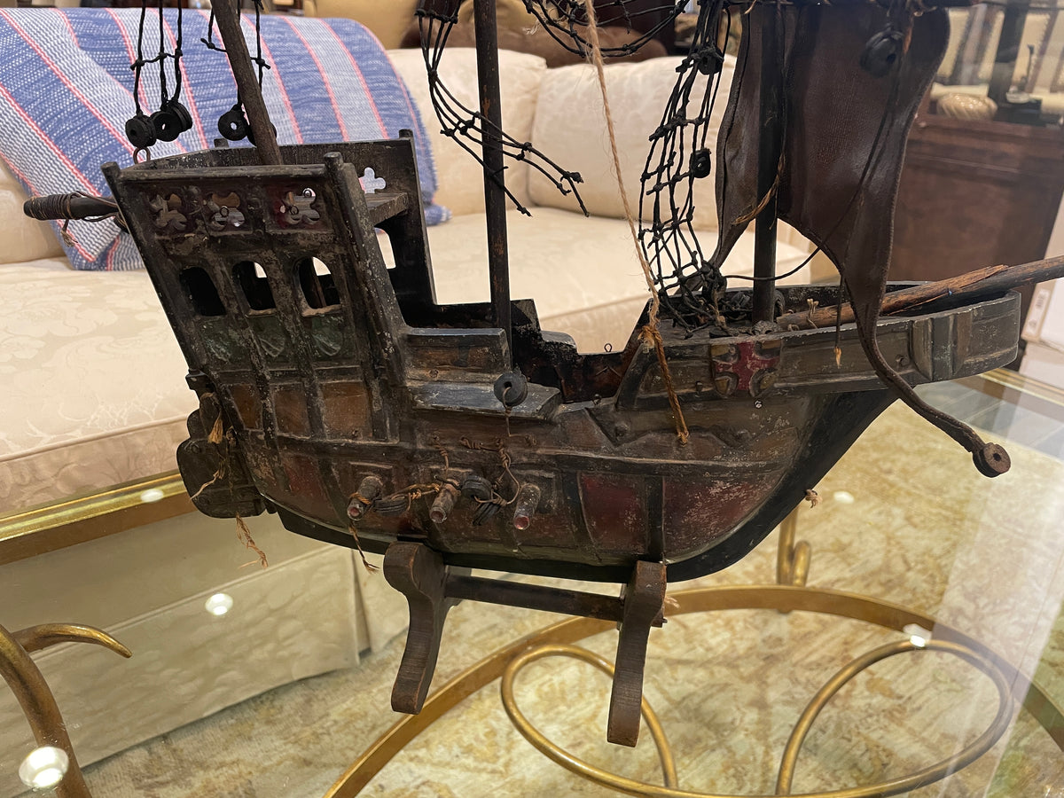 Antique Metal Spanish Galleon Ship, AS IS (0JL01K)