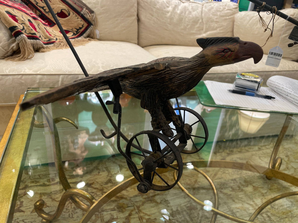 Antique Mechanical Carved and Painted Eagle Push Toy, 19th Century (0JL018)