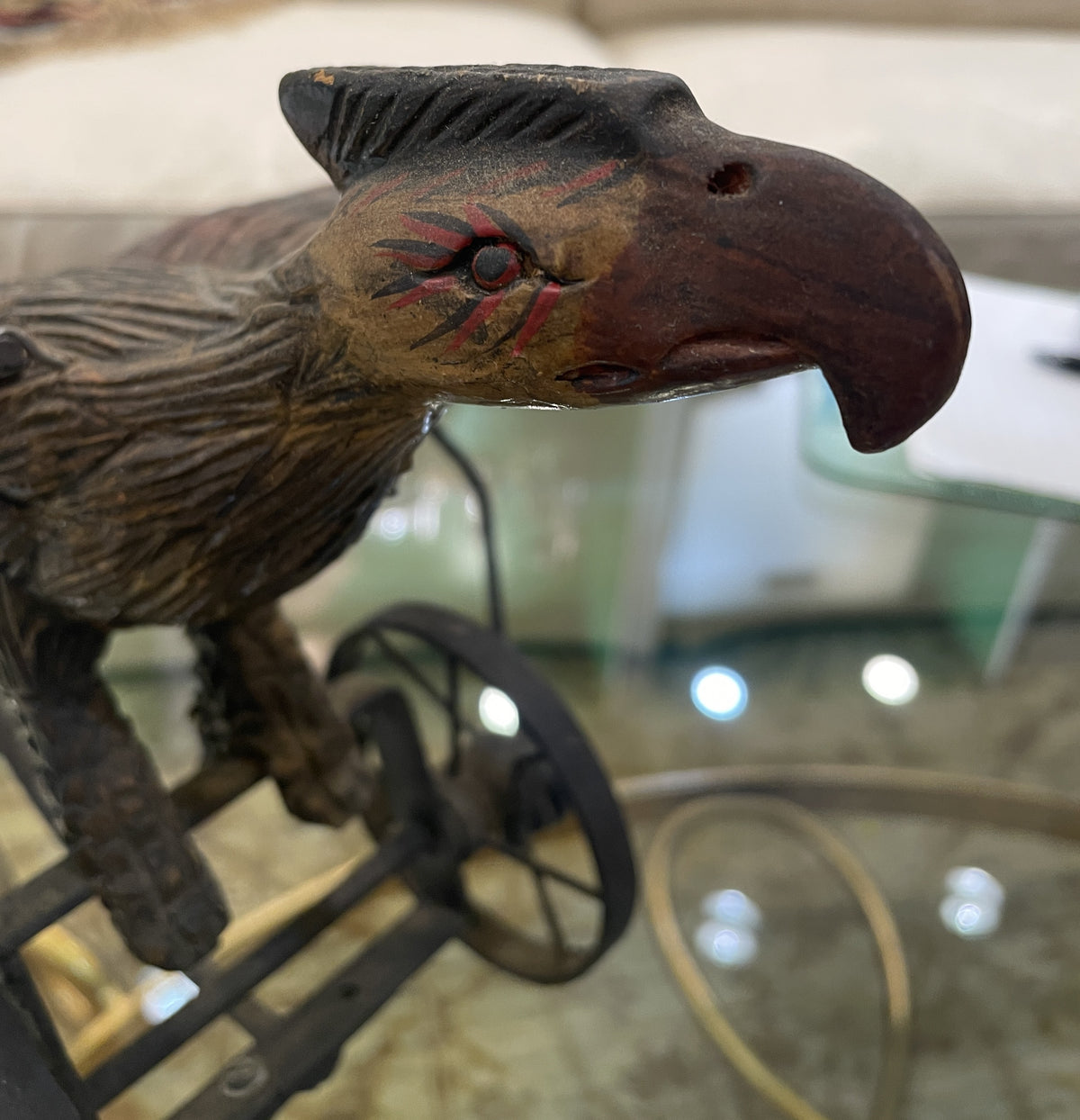 Antique Mechanical Carved and Painted Eagle Push Toy, 19th Century (0JL018)
