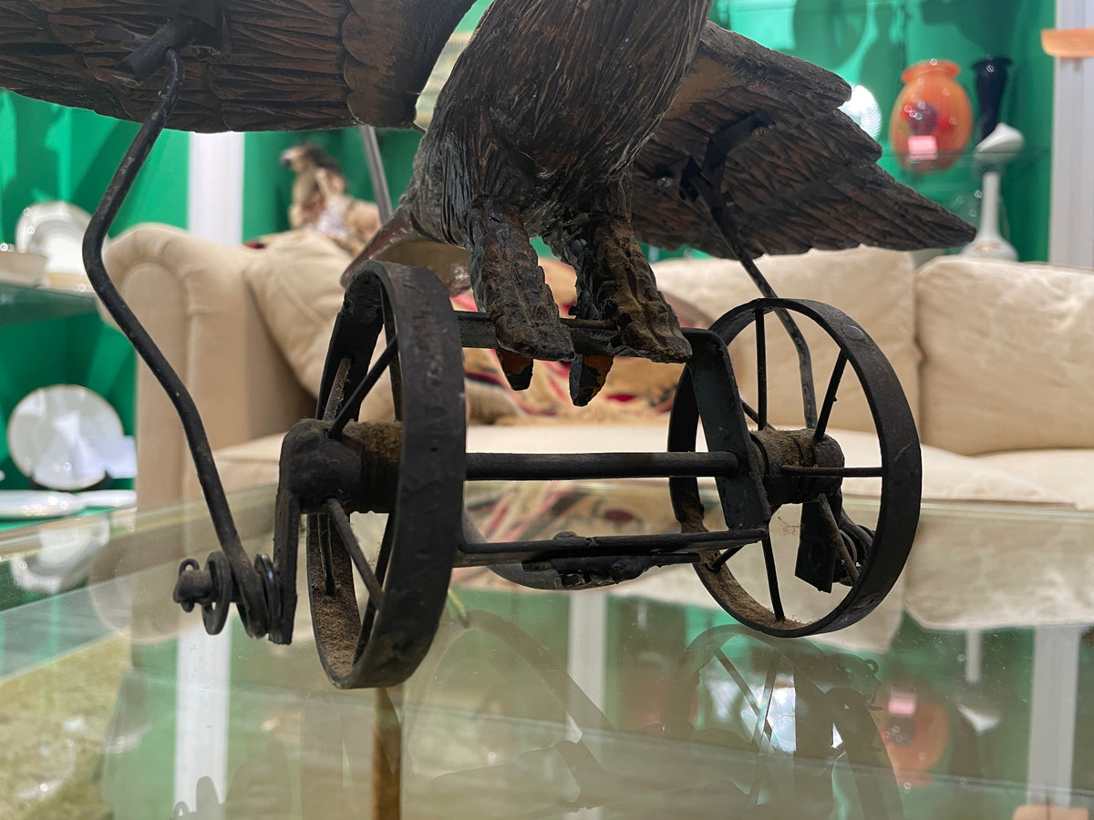 Antique Mechanical Carved and Painted Eagle Push Toy, 19th Century (0JL018)