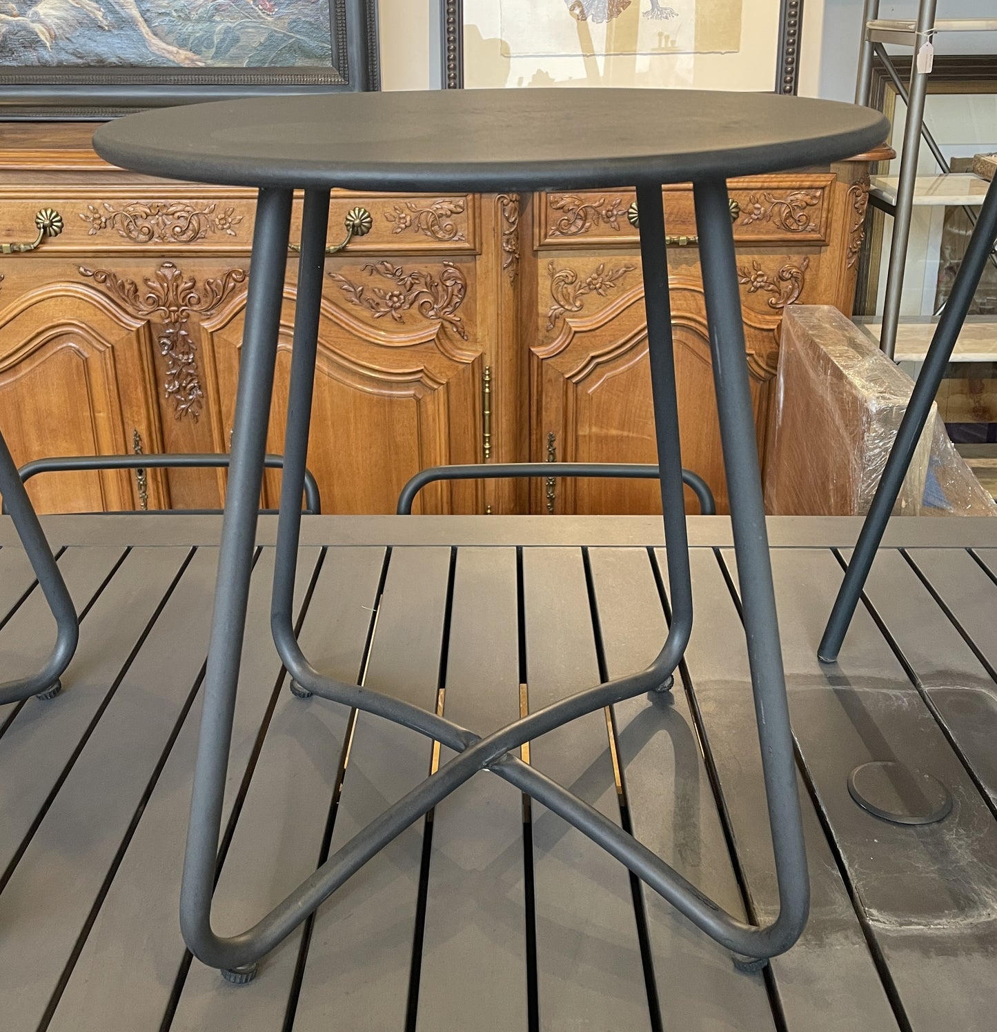 Crate and Barrel Steel Side Table, round (Two available) (0HV007)