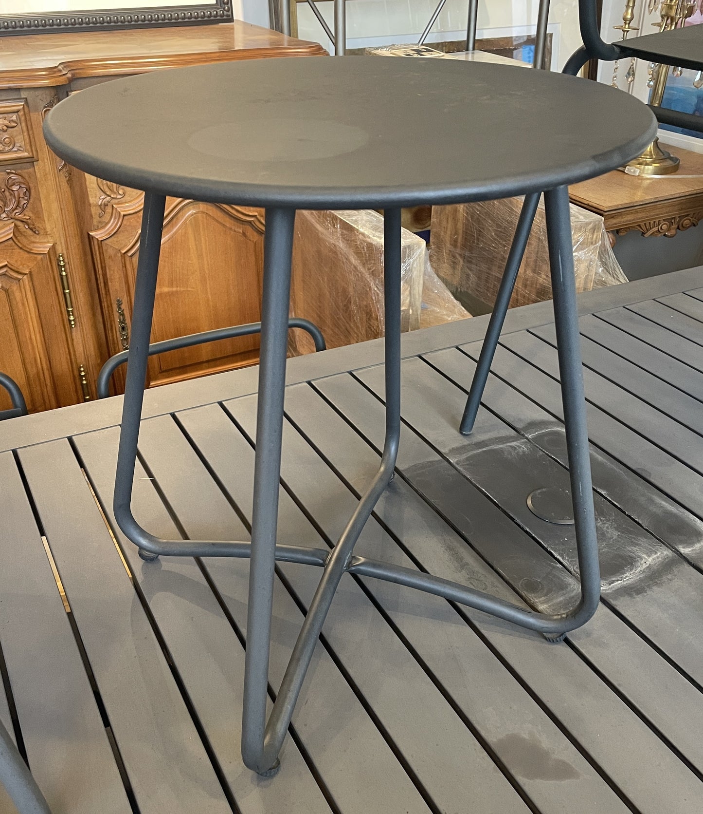 Crate and Barrel Steel Side Table, round (Two available) (0HV007)
