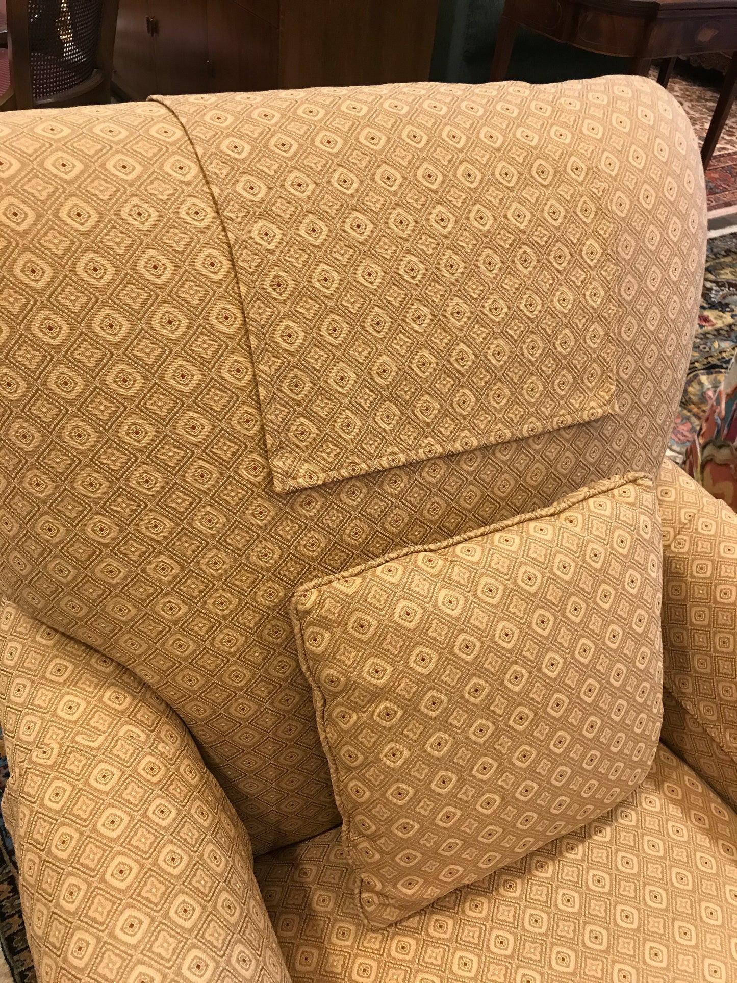 Gold Upholstered Occasional Lounge Chair and Ottoman