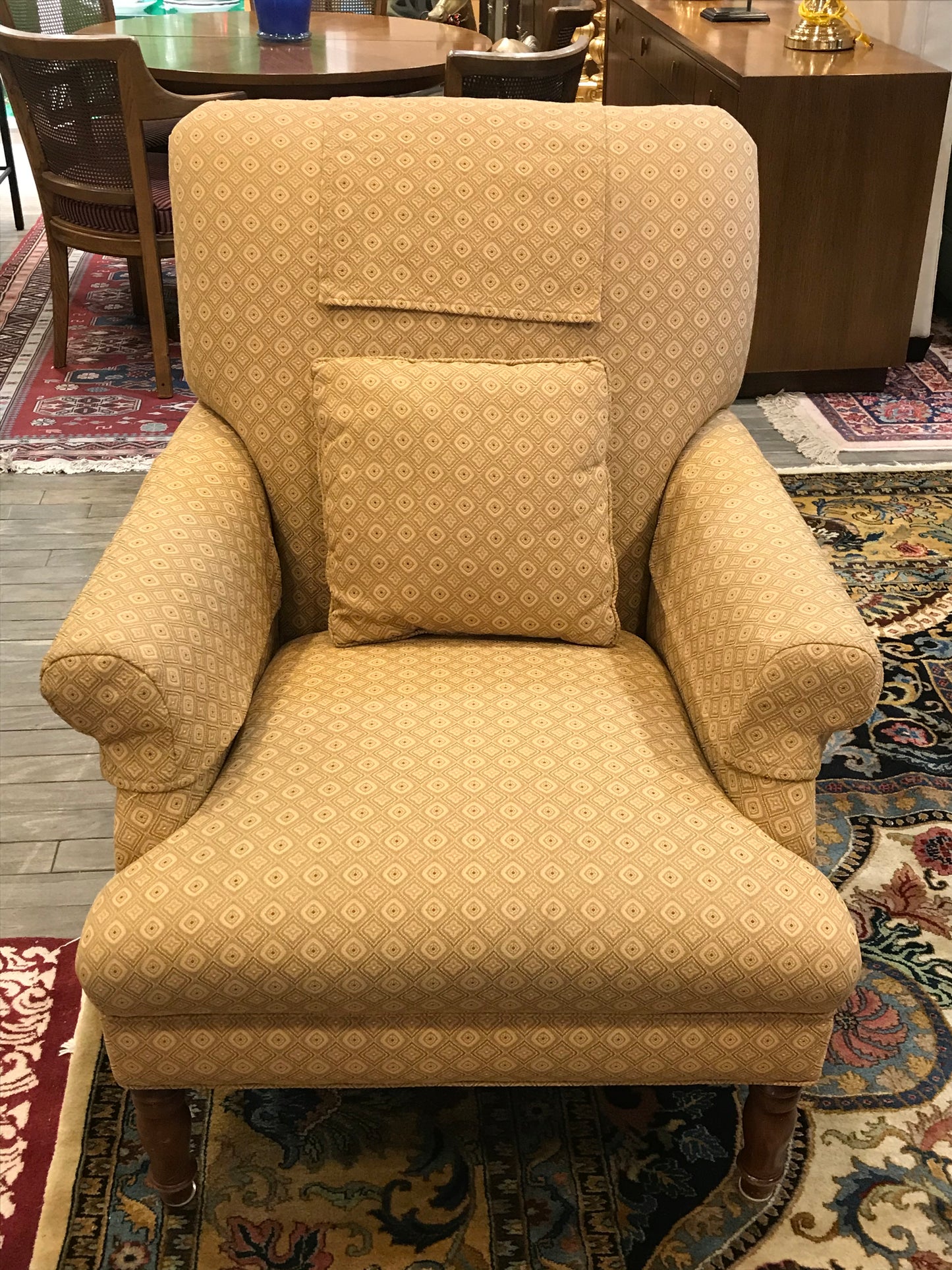 Gold Upholstered Occasional Lounge Chair and Ottoman