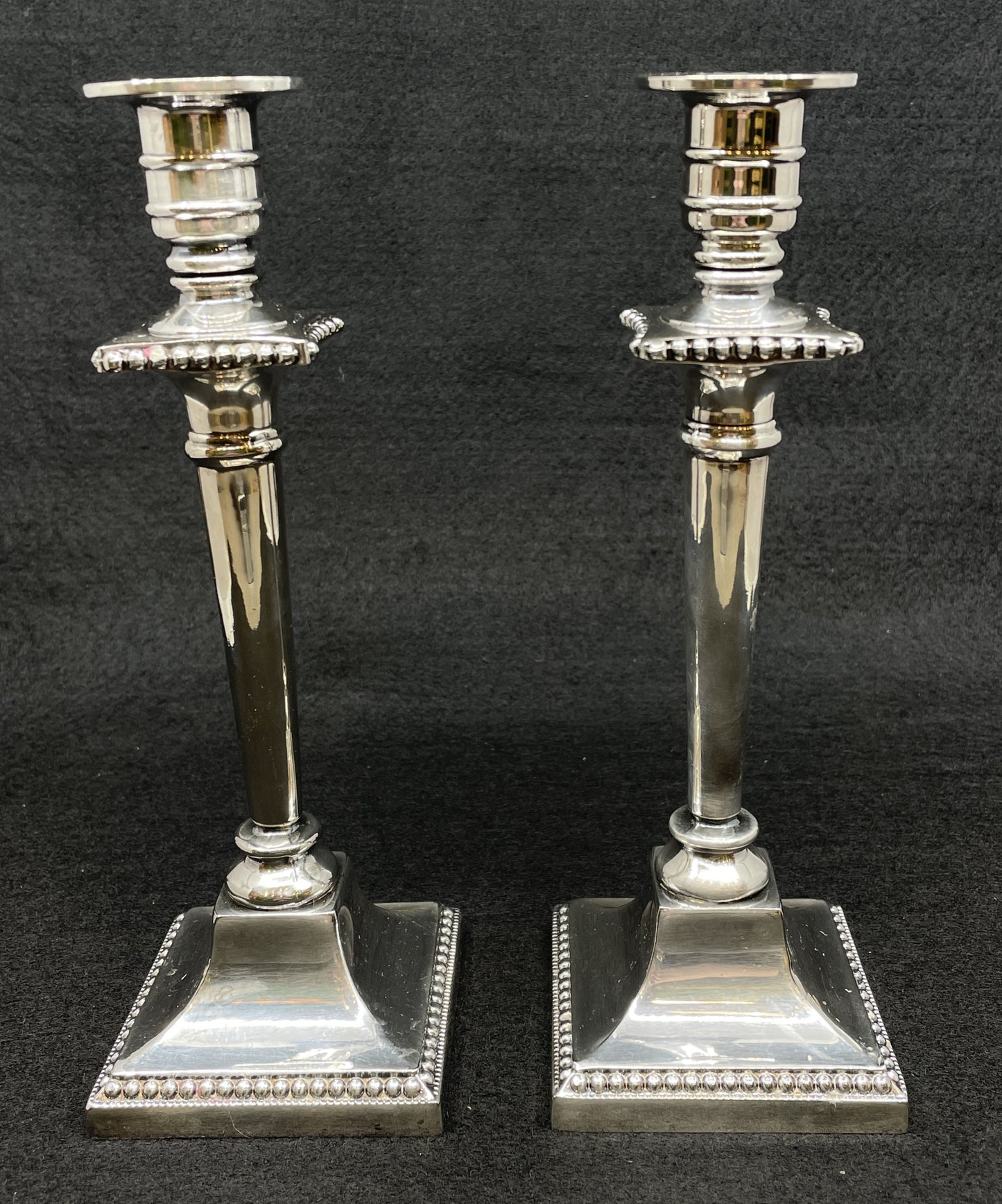 Silverplate George III Reproduction Candlesticks, a pair (0JL01G)