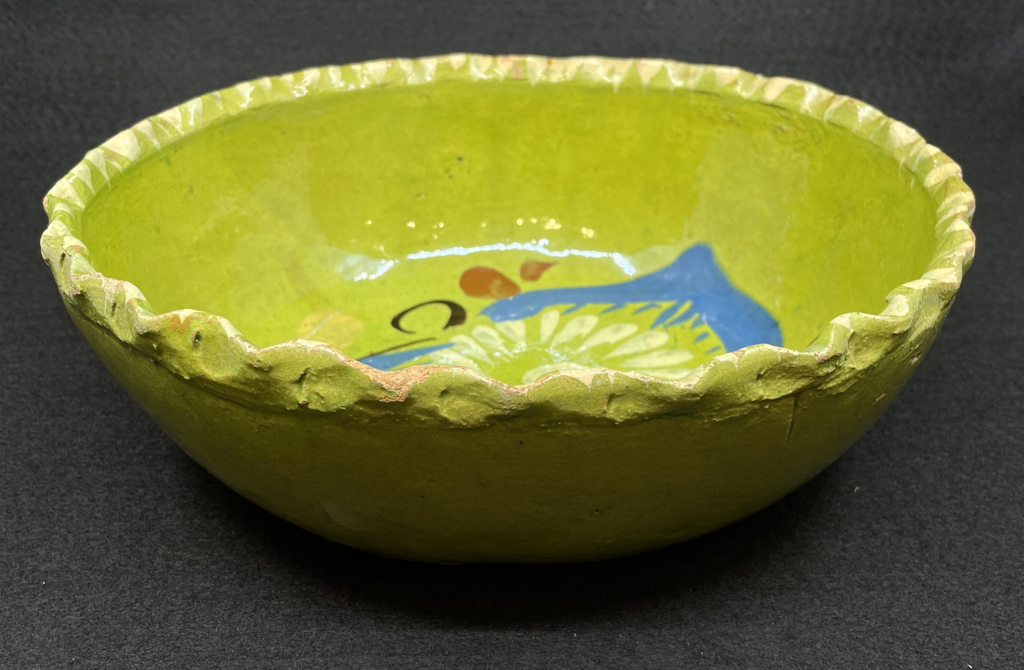 Tlaquepaque Green Glazed Mexican Terracotta Bowl (0JL01J)