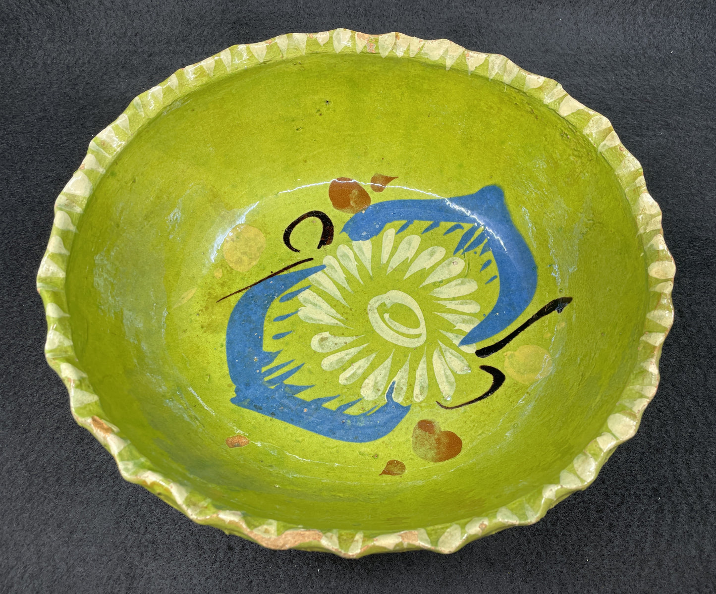 Tlaquepaque Green Glazed Mexican Terracotta Bowl (0JL01J)