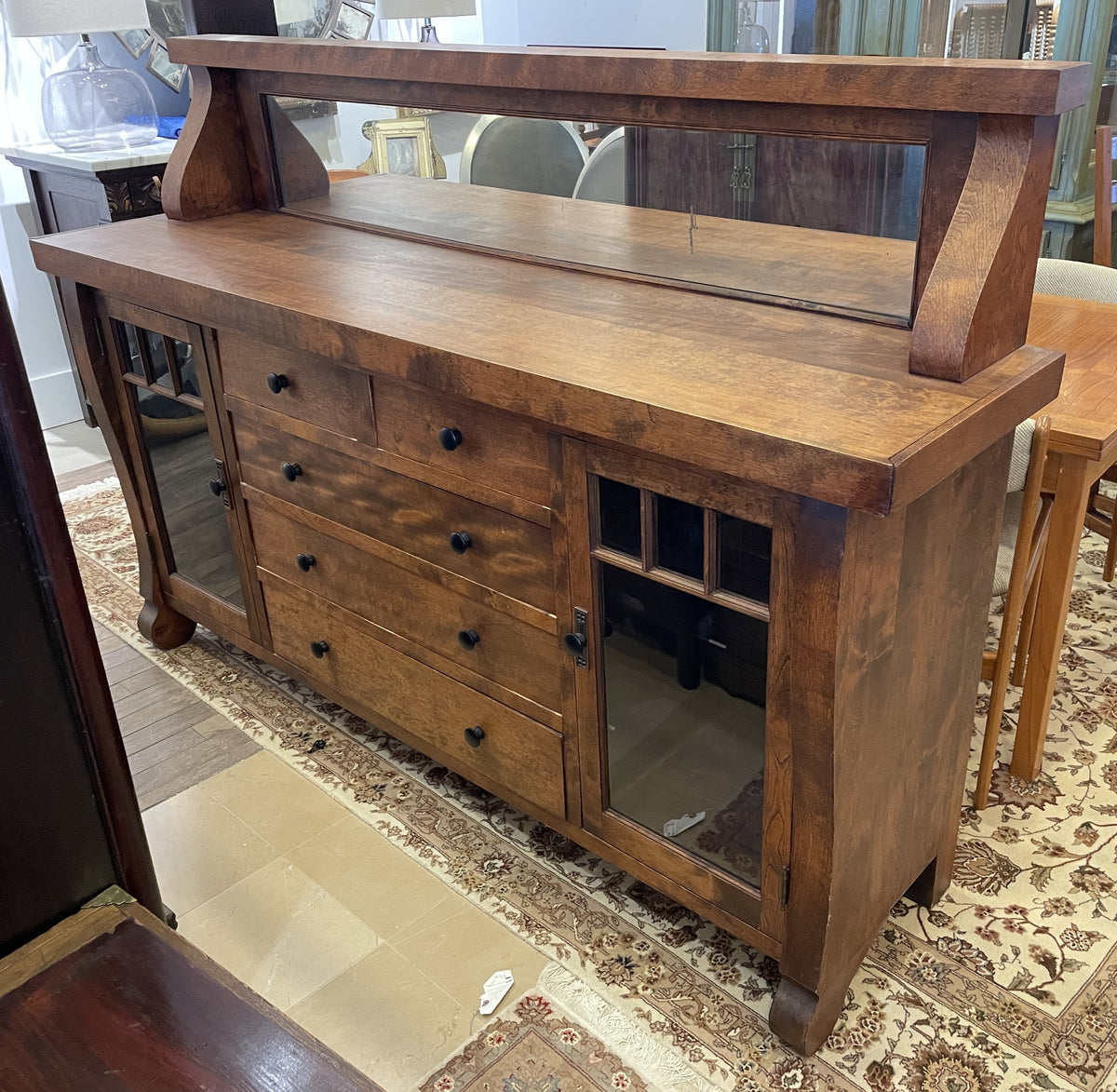 Antique 1900s Chicago Sideboard with mirrored gallery, Empire influence (03N007)