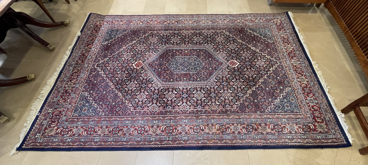 Hand Knotted Bidjar Rug Blues and Reds (6'x9') (0QI001)