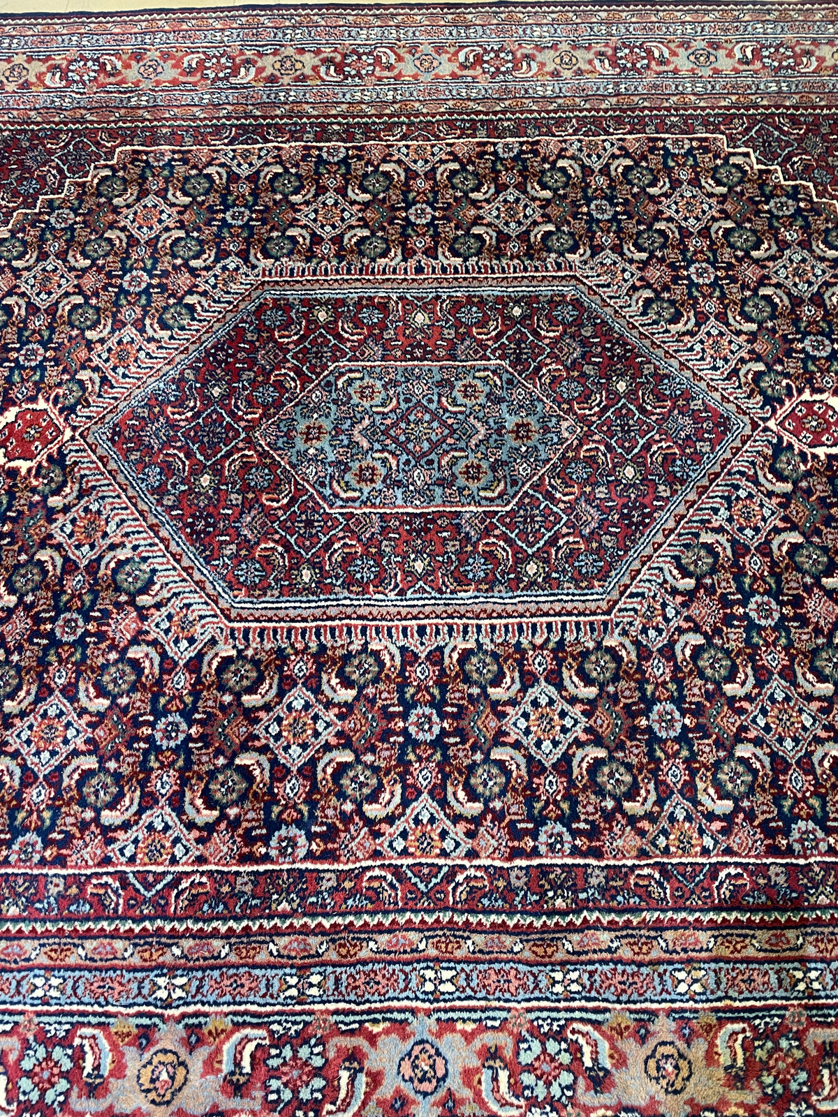 Hand Knotted Bidjar Rug Blues and Reds (6'x9') (0QI001)