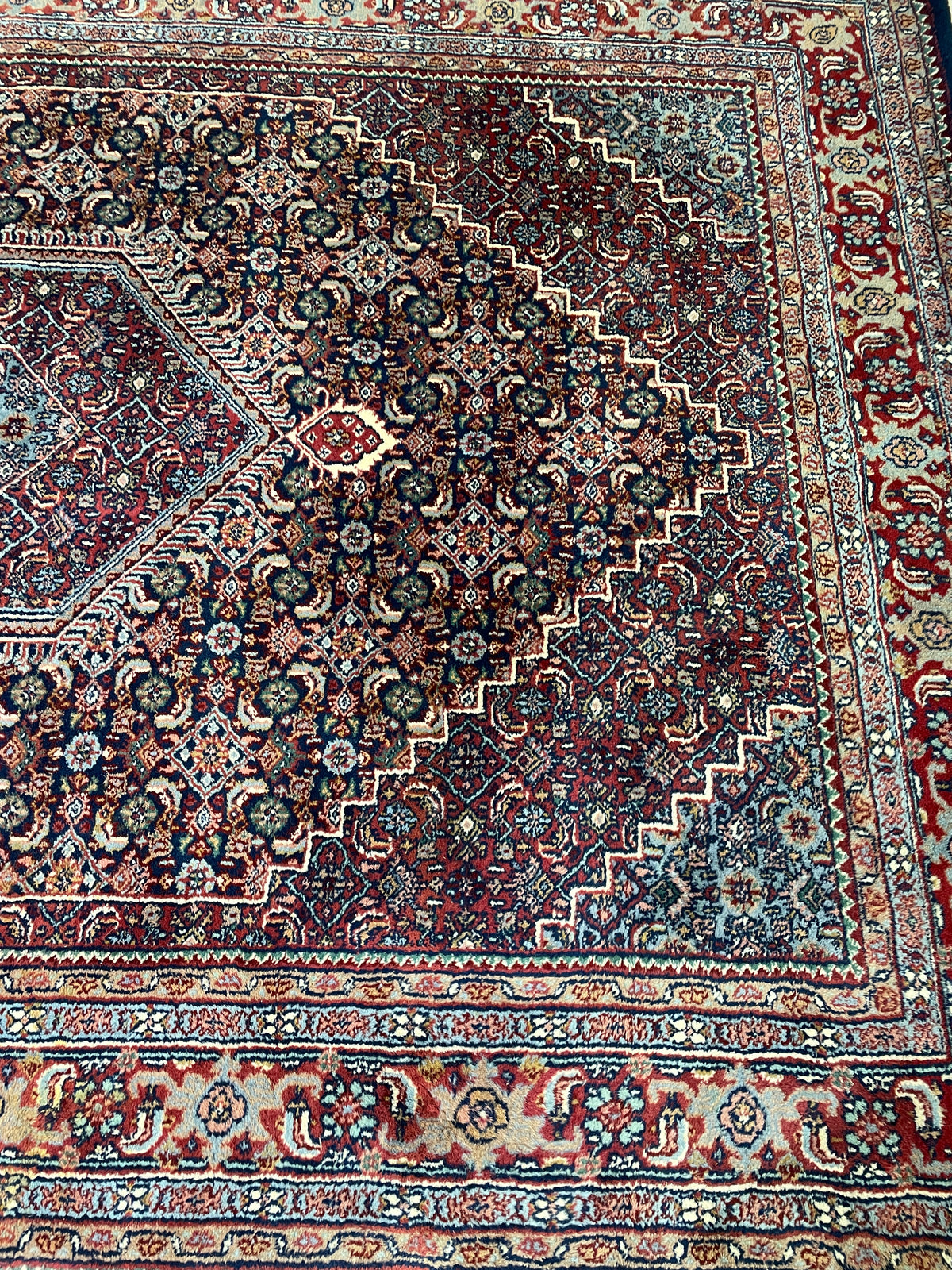 Hand Knotted Bidjar Rug Blues and Reds (6'x9') (0QI001)