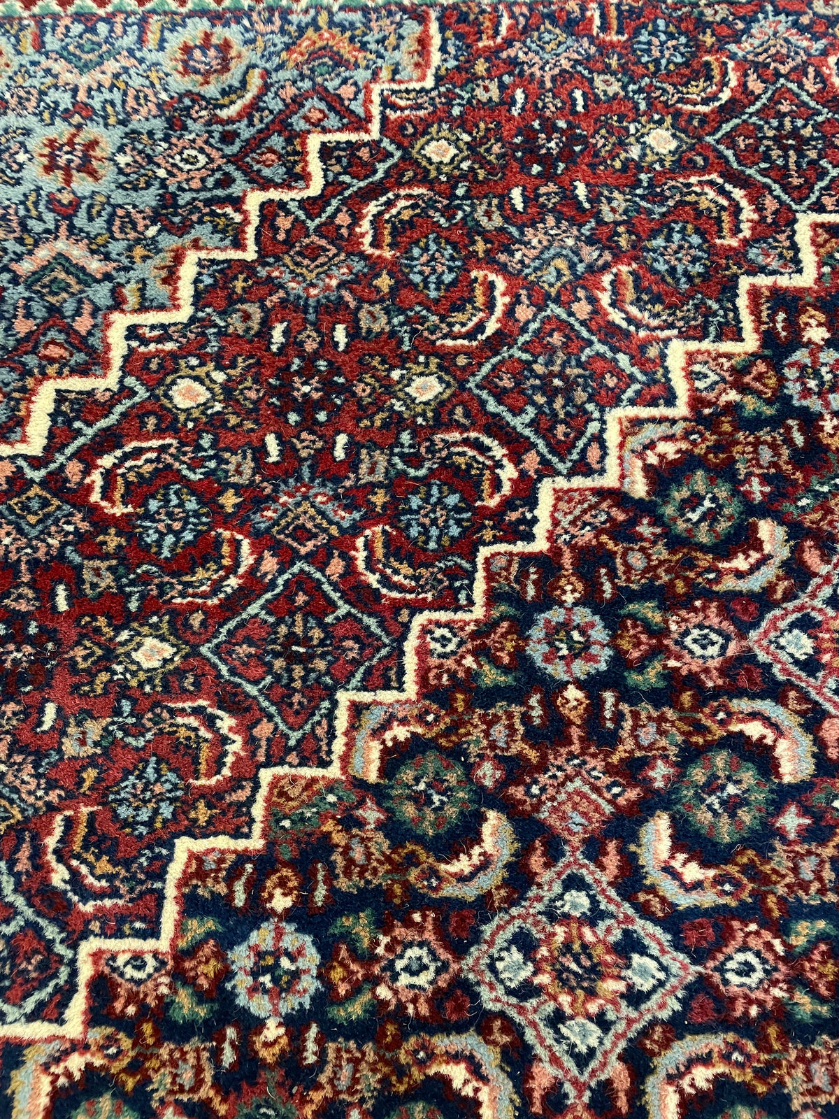 Hand Knotted Bidjar Rug Blues and Reds (6'x9') (0QI001)