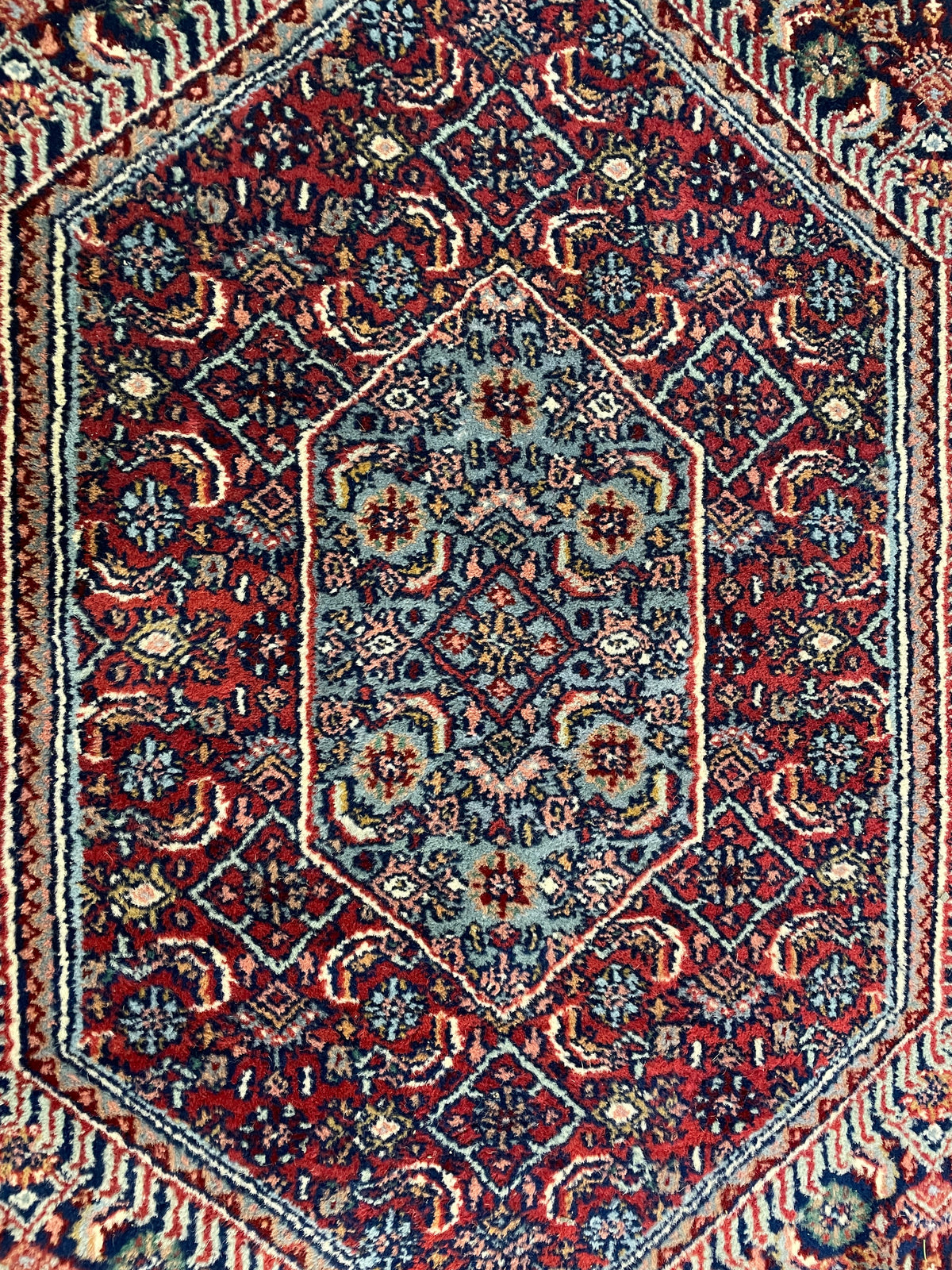 Hand Knotted Bidjar Rug Blues and Reds (6'x9') (0QI001)
