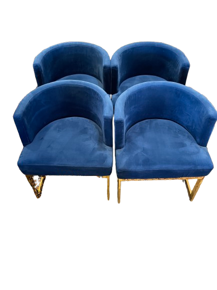 Blue Velvet and Chrome Chairs-set of four