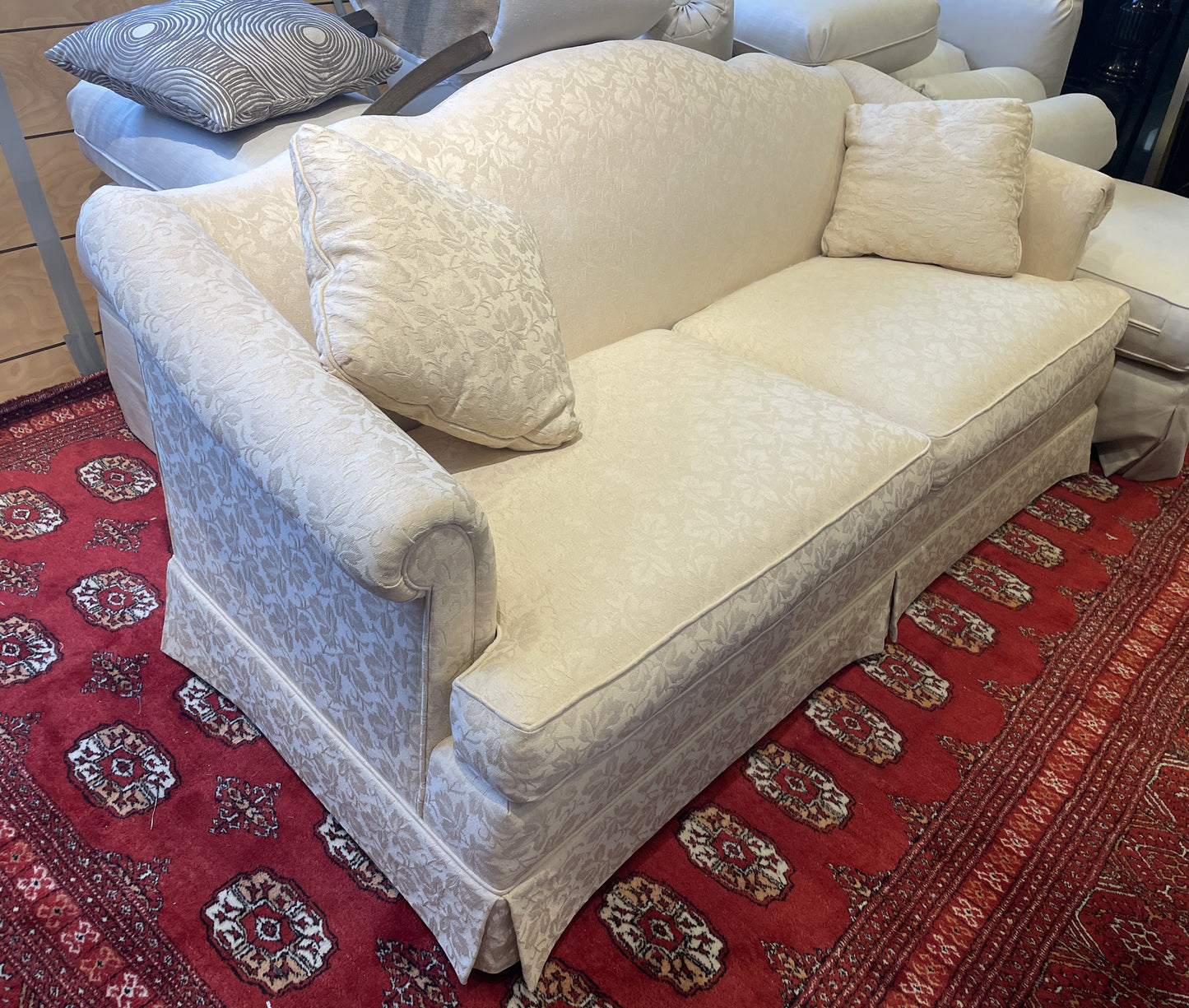 Sovereign by Hickory Chair Co. Damask Camel Back Sofa (0IP001)