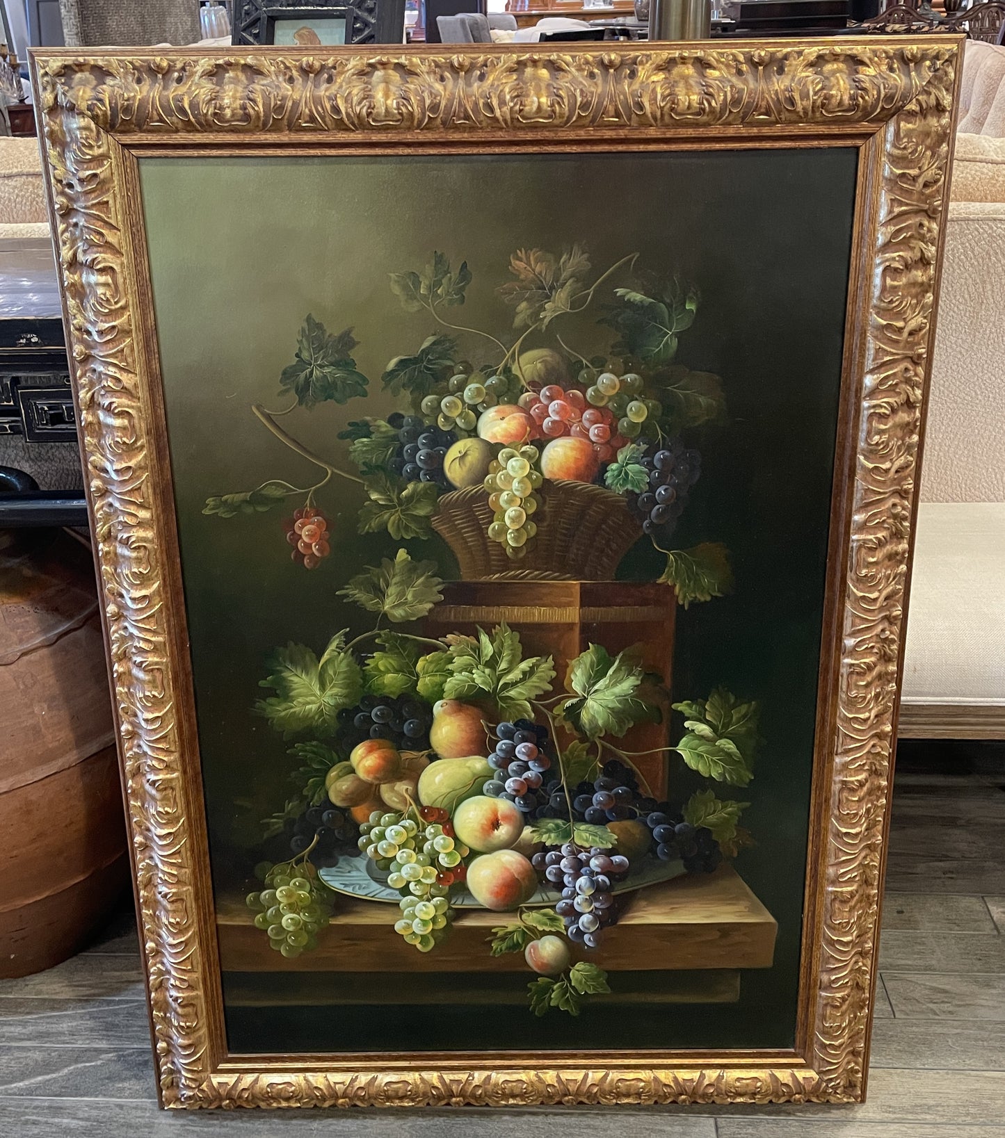 Vintage Still Life Fruit Oil on Canvas, unsigned (0MJ00A)