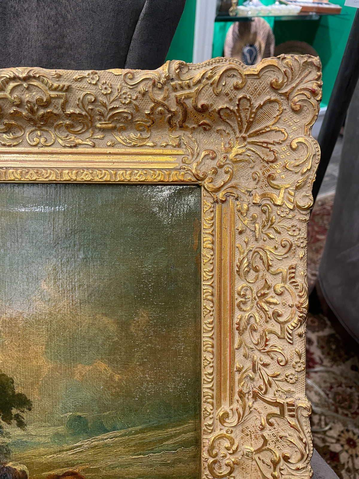 19th Century Oil on Canvas, Pastoral with Cows, Signed (0QH006)