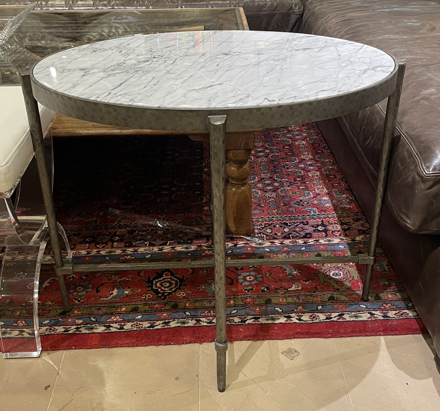 Ambella Marble and Chrome Oval End Table (Two available) (0IV00Q)