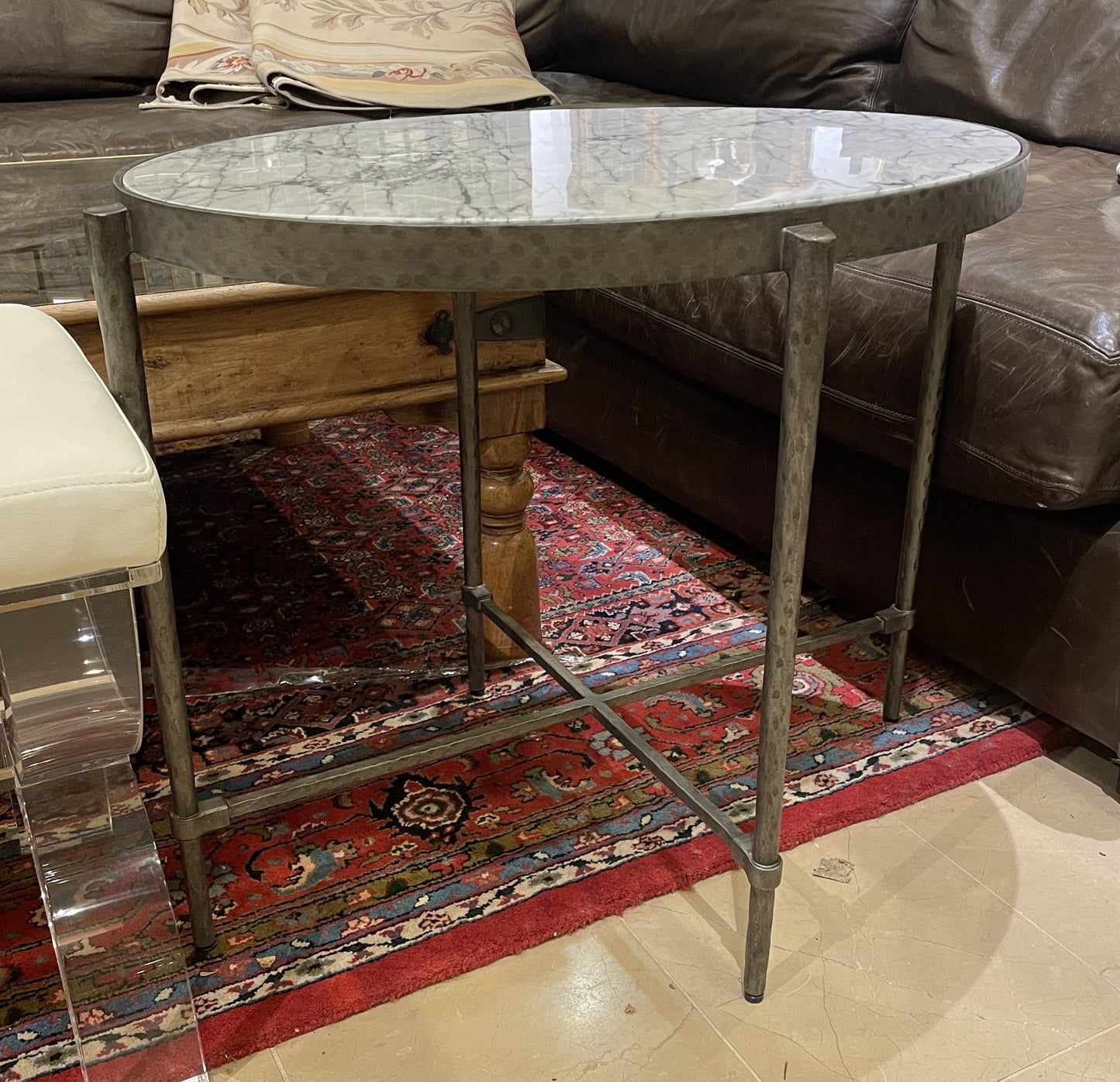 Ambella Marble and Chrome Oval End Table (Two available) (0IV00Q)