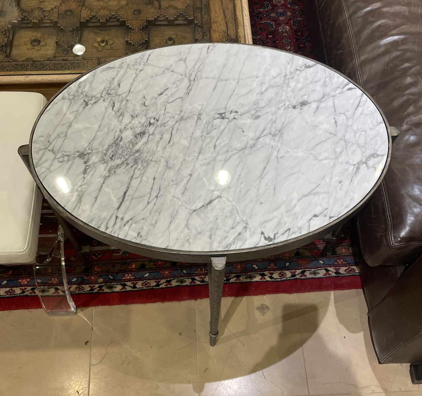 Ambella Marble and Chrome Oval End Table (Two available) (0IV00Q)