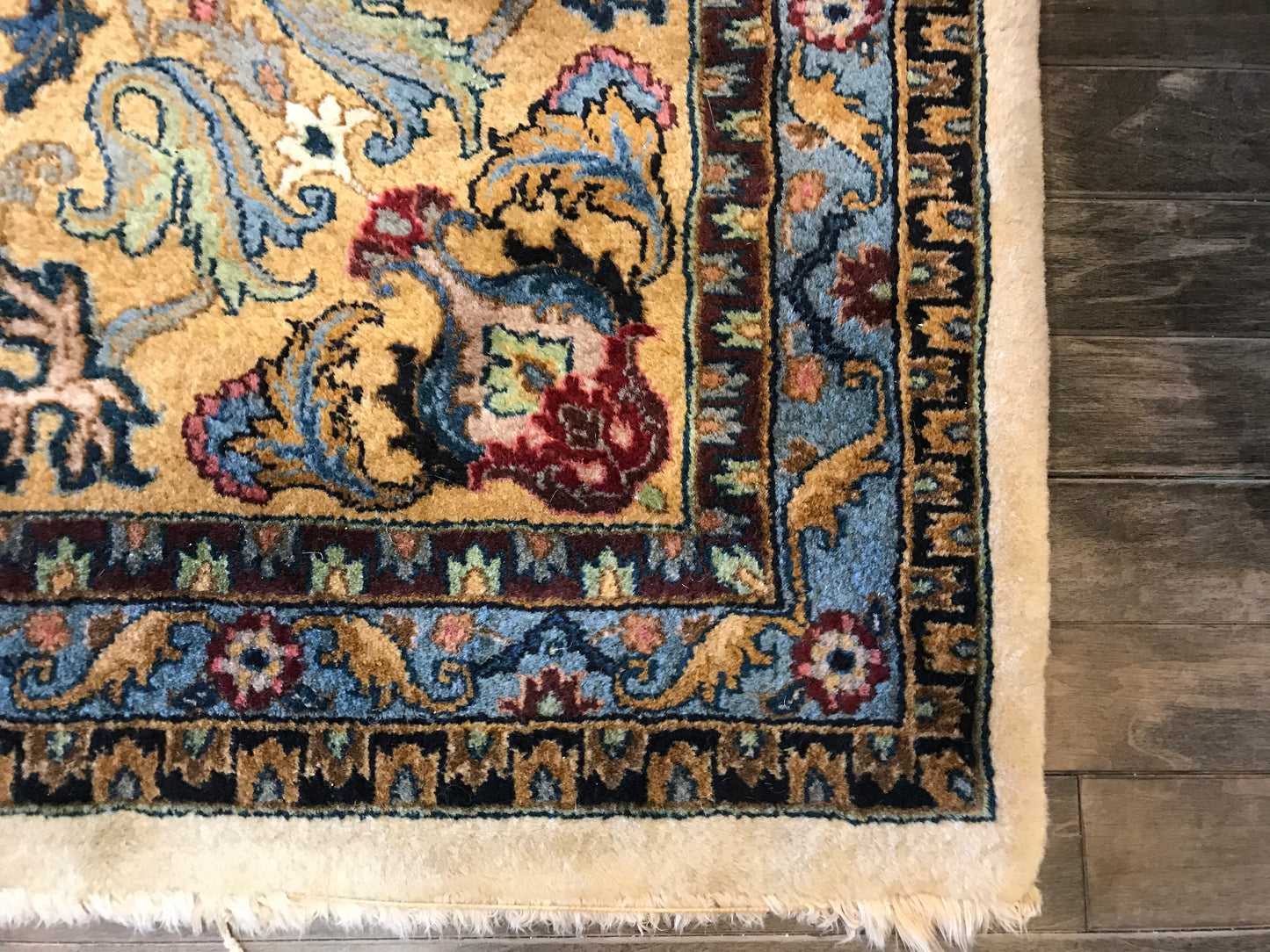 Hand Knotted Medallion Rug Blue and Raspberry Floral