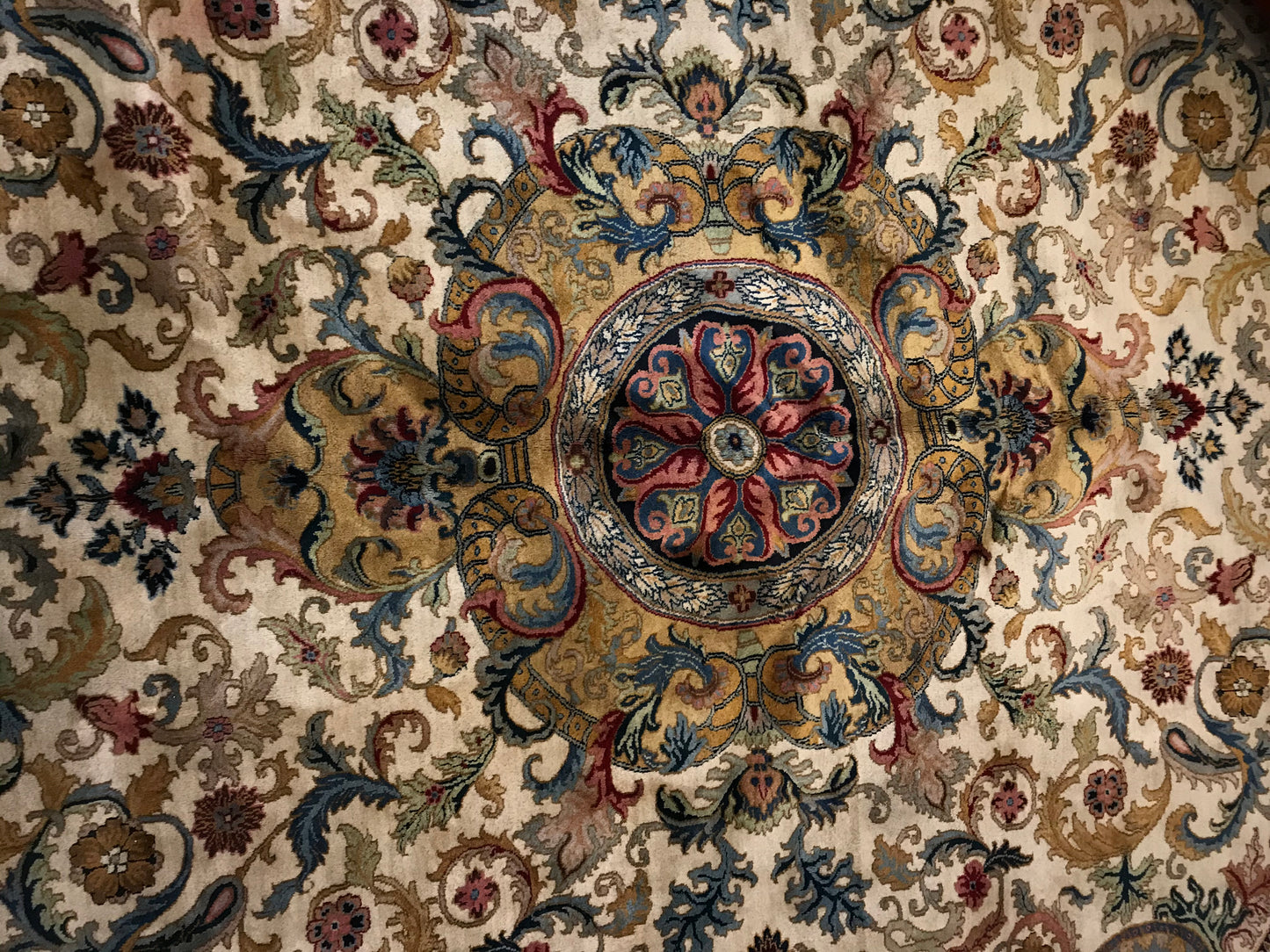 Hand Knotted Medallion Rug Blue and Raspberry Floral