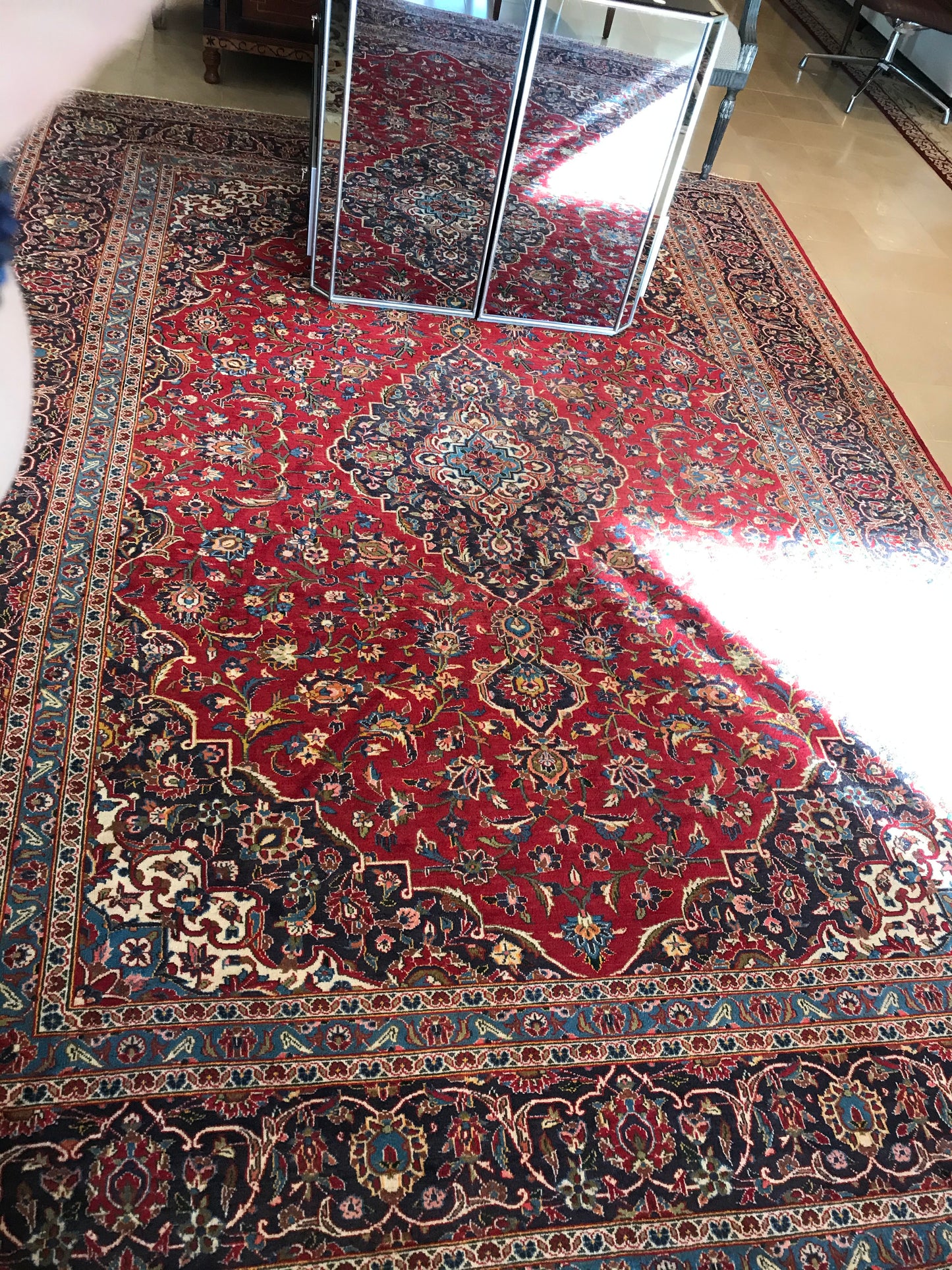 Red and Blue Kashan Rug
