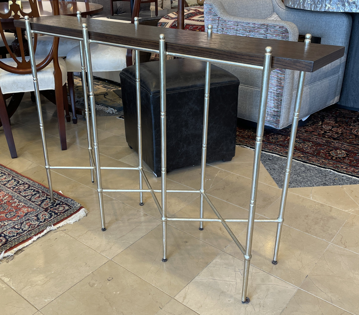 Ambella Sullivan Narrow Wood Console with Bronze Base (0IV006)