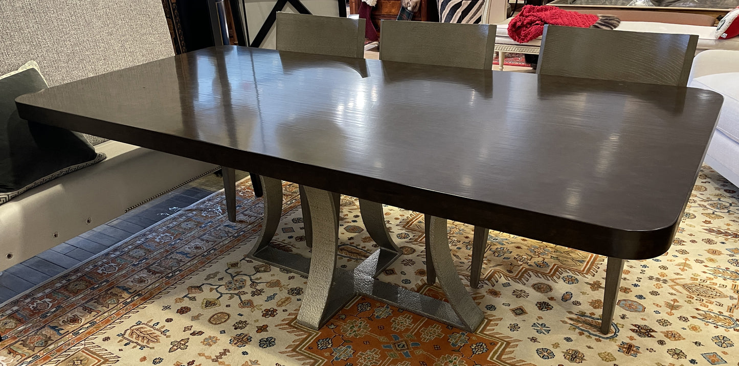 Bernhardt Dining table with hammered chrome base, AS IS (0IV010)