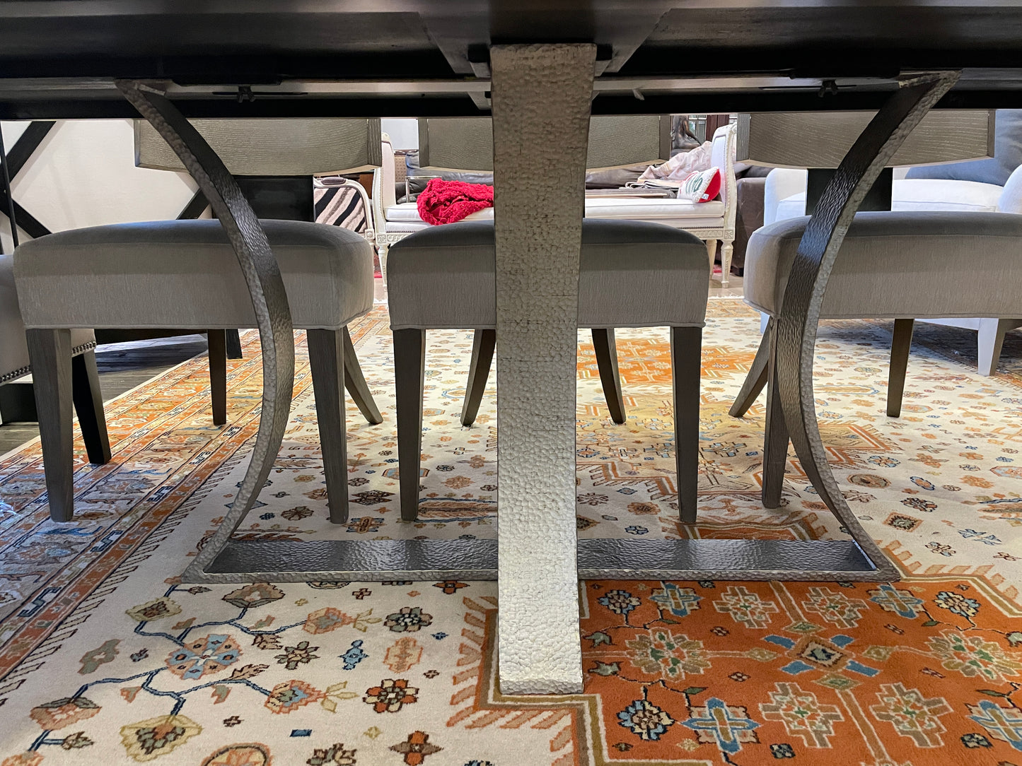 Bernhardt Dining table with hammered chrome base, AS IS (0IV010)