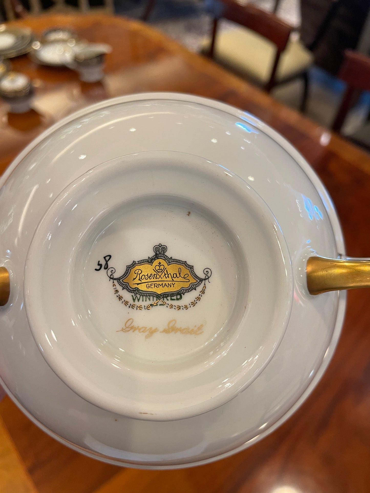 Rosenthal Gray Grail Cream soup and saucers, set of 10