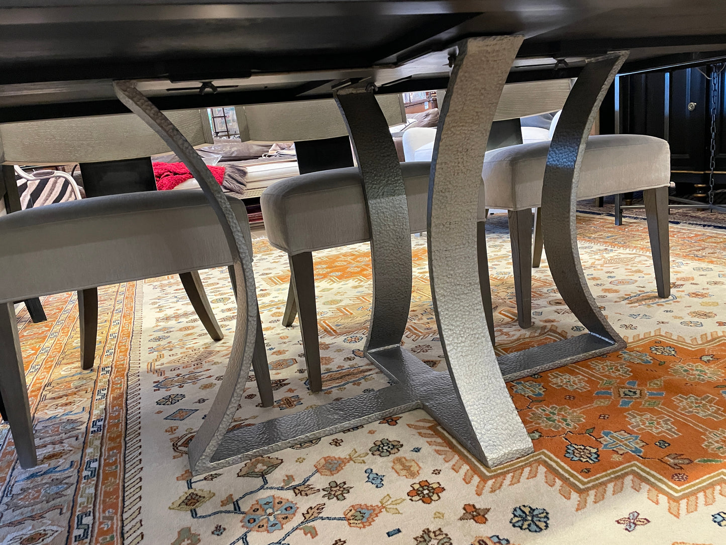 Bernhardt Dining table with hammered chrome base, AS IS (0IV010)