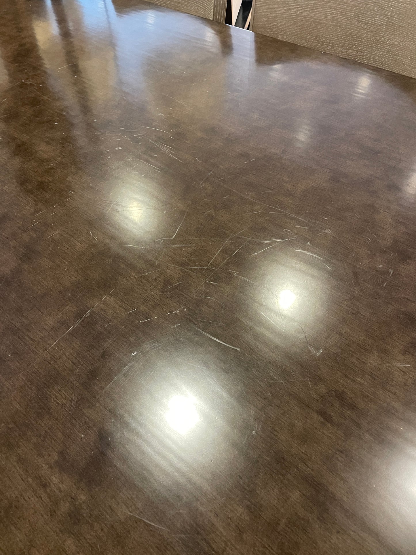 Bernhardt Dining table with hammered chrome base, AS IS (0IV010)