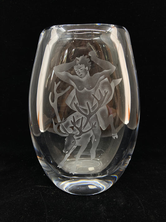 Orrefors Man on Stag Vase (S87D5D)