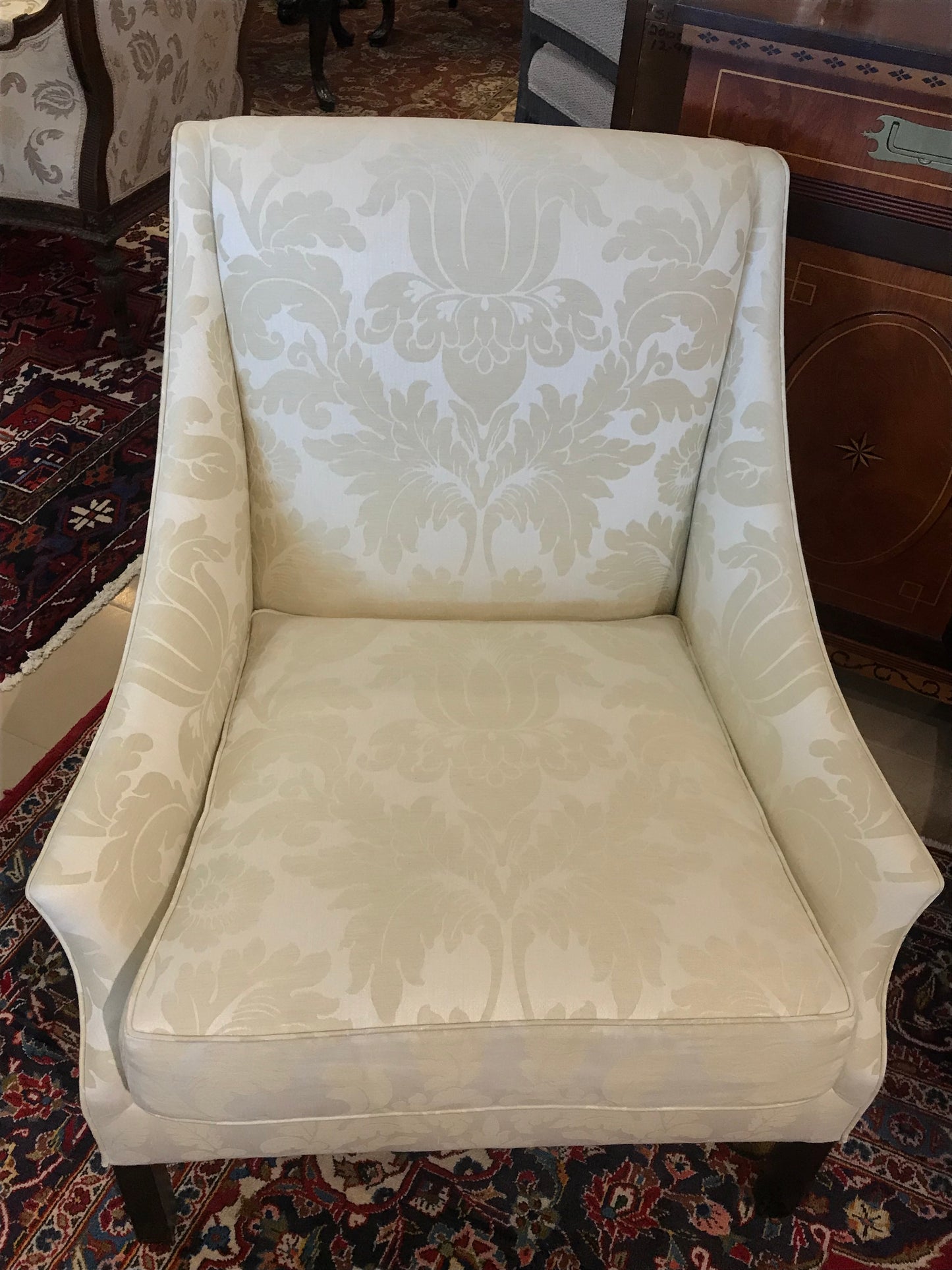 Cream Damask Upholstered Occasional Chair