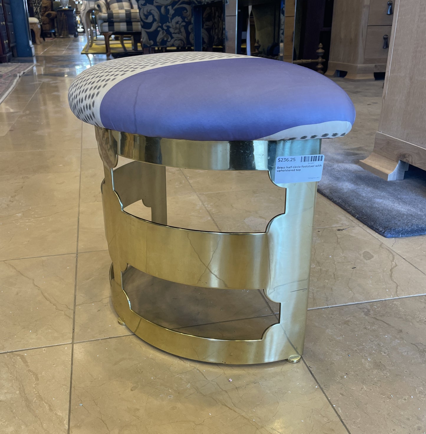 Brass Half Circle Footstool with Upholstered Top (0AG00J)